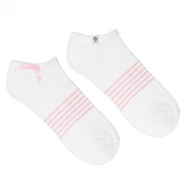 White bamboo ankle socks with pink stripes and bow 4lck.com