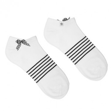 White bamboo ankle socks with stripes and checkered bow 4lck.com