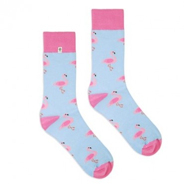 Funny Socks with pink Flamingo on blue background 4lck.com