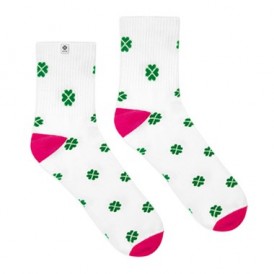 4lck white socks with green lucky four-leaf Clover, socks for luck