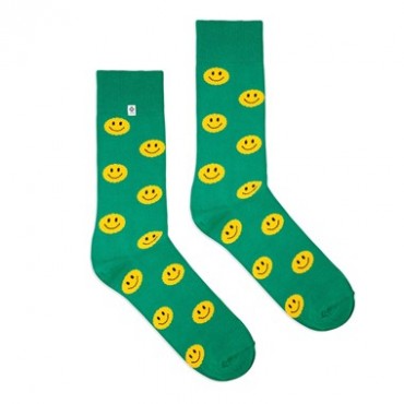 4lck funny green socks with yellow emoticon, smile
