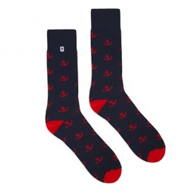 4lck blue socks with red anchor motif, socks for sailing and yachting fan