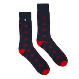 4lck blue socks with red anchor motif, socks for sailing and yachting fan