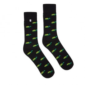 4lck Black Socks with green funny Turtle, for ladies