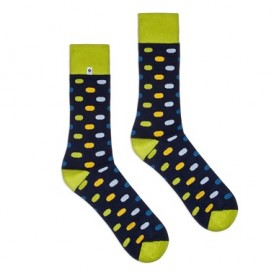 4lck dark blue socks with green welt and colourful dots