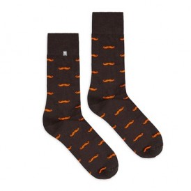 4lck brown socks with orange Mustache motif, socks for suit