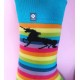 4lck rainbow stripe socks with black unicorn on the uppers