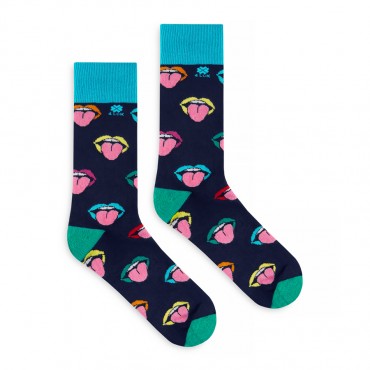 4lck socks with colourful Mouth and tongue on dark blue background