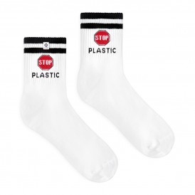 4LCK white Socks with inscription Stop Plastic with view on Half Dome in Yosemite Valley