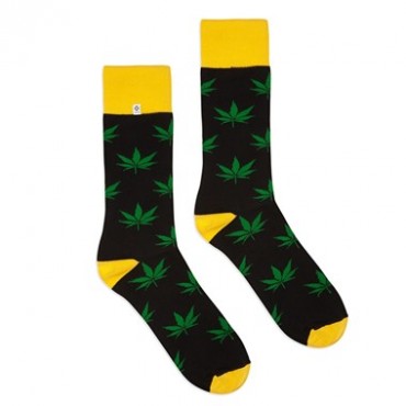 4lck Czarno żółte Skarpetki w zielone liście Konopi, z Marihuaną, męskie
