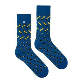 Blue Men's Socks with black dots and yellow laces