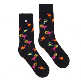 4lck black funny socks with Party motif, colorful drink, glass