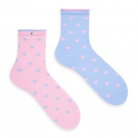 4lck Socks for girls with pink and light blue Hearts, valentines socks