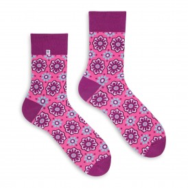 4LCK Funny pink flowers socks, skarpetki różowe w kwiatki 4lck.com